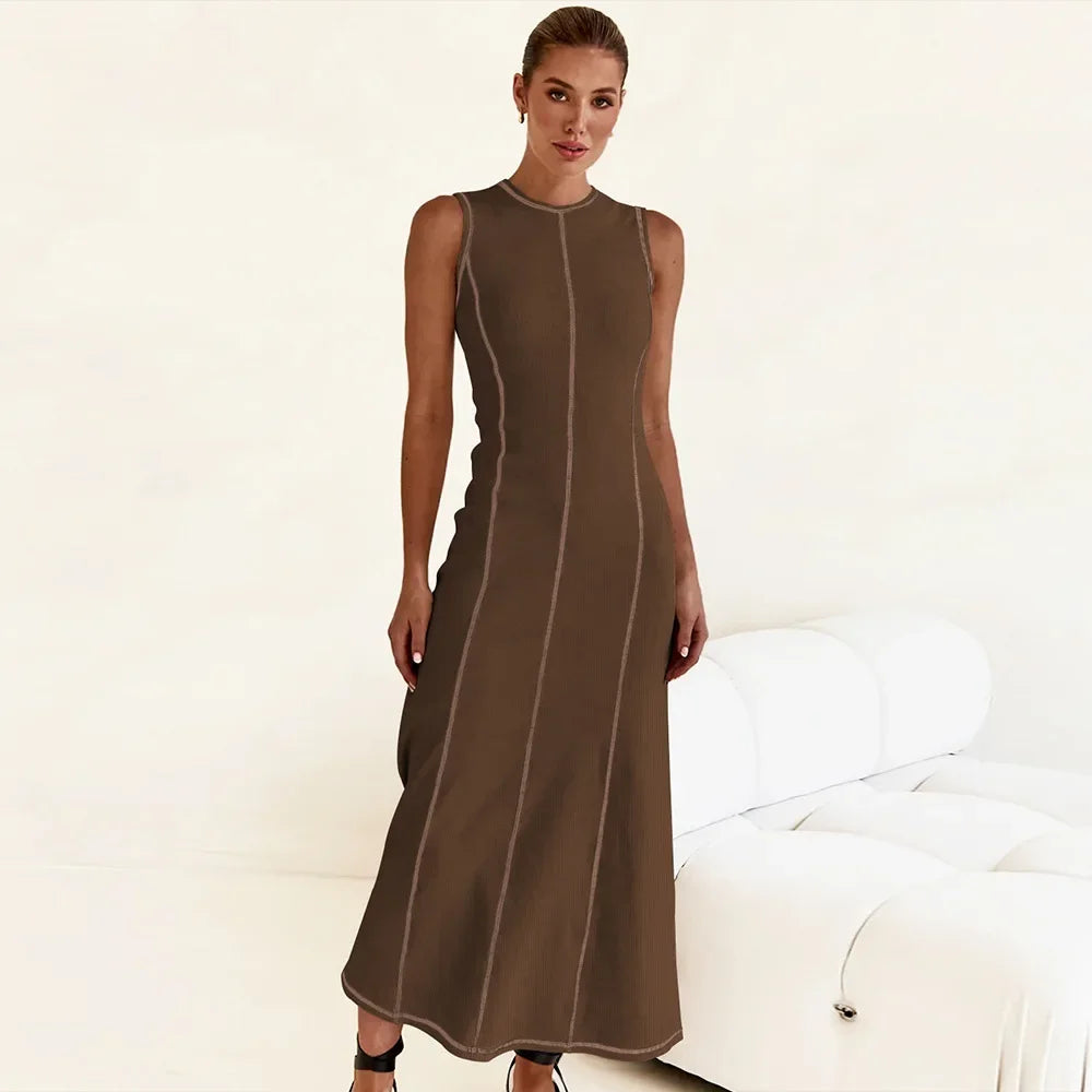 sleeveless fashion dress round neck long skirt