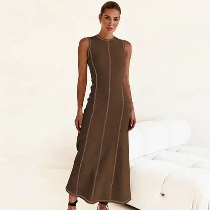 Sleeveless Fashion Dress Round Neck Long Skirt