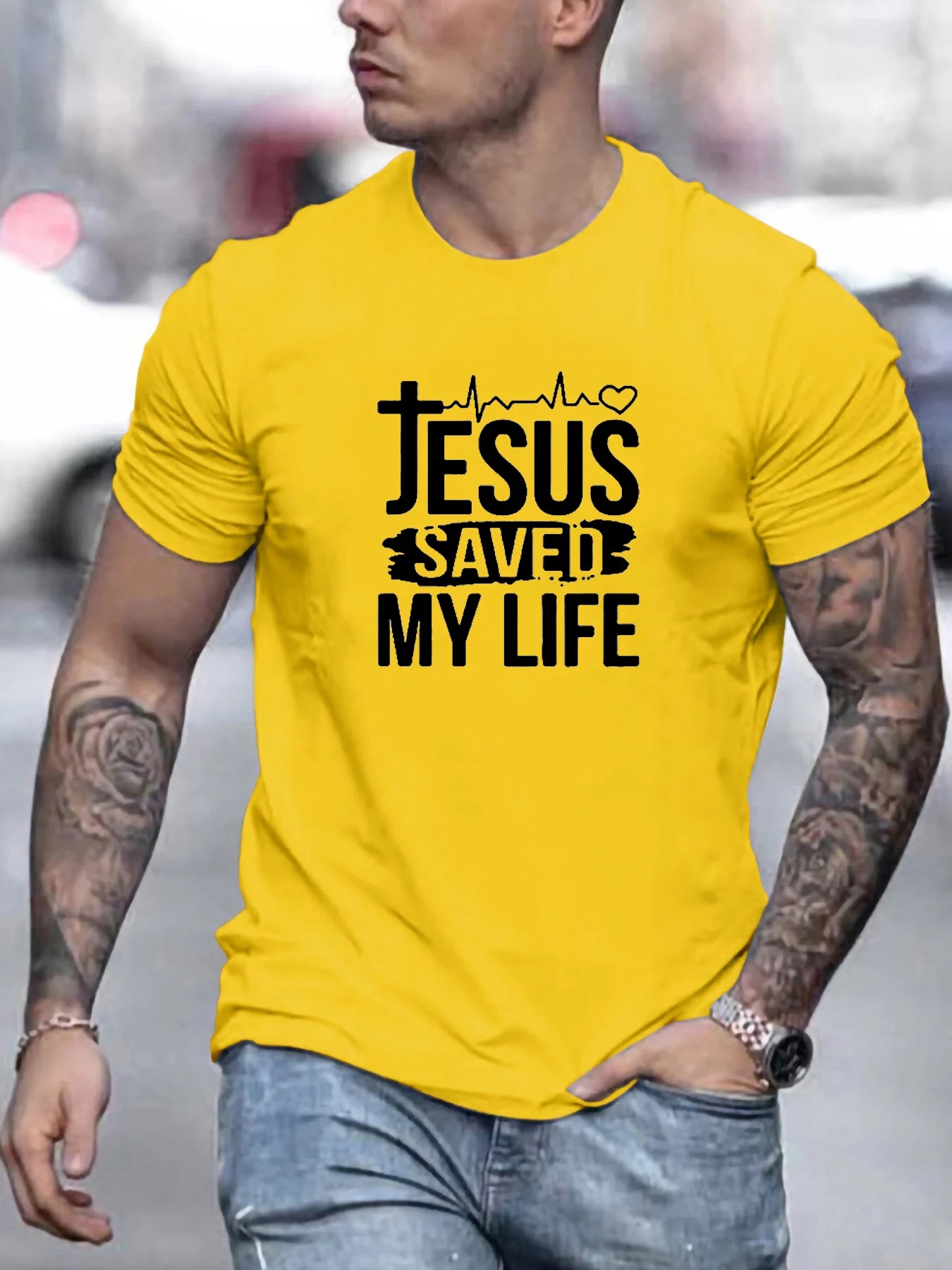 summer men's 100% cotton casual loose size jesus saved my life print round neck short sleeved t-shirt top