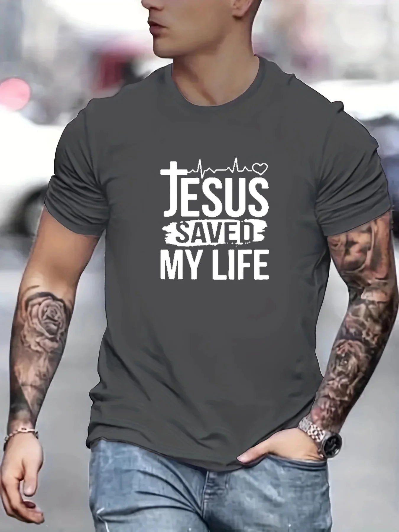 summer men's 100% cotton casual loose size jesus saved my life print round neck short sleeved t-shirt top