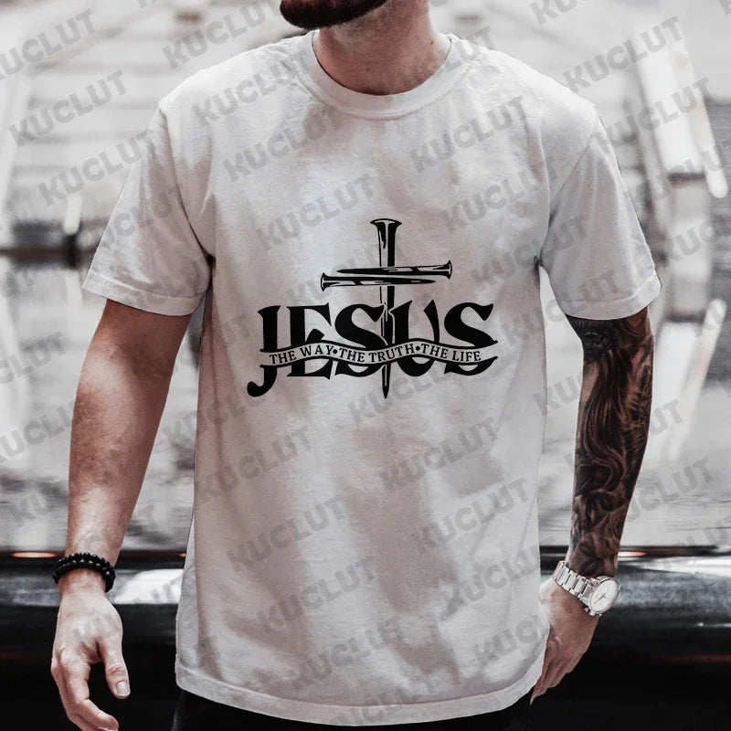 jesus pattern men's t-shirt fashion graphic tops short sleeve tees summer casual outdoor streetwear male plus size y2k clothes