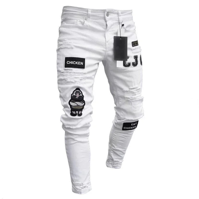 amazon hip hop slim fit ripped wide foot denim