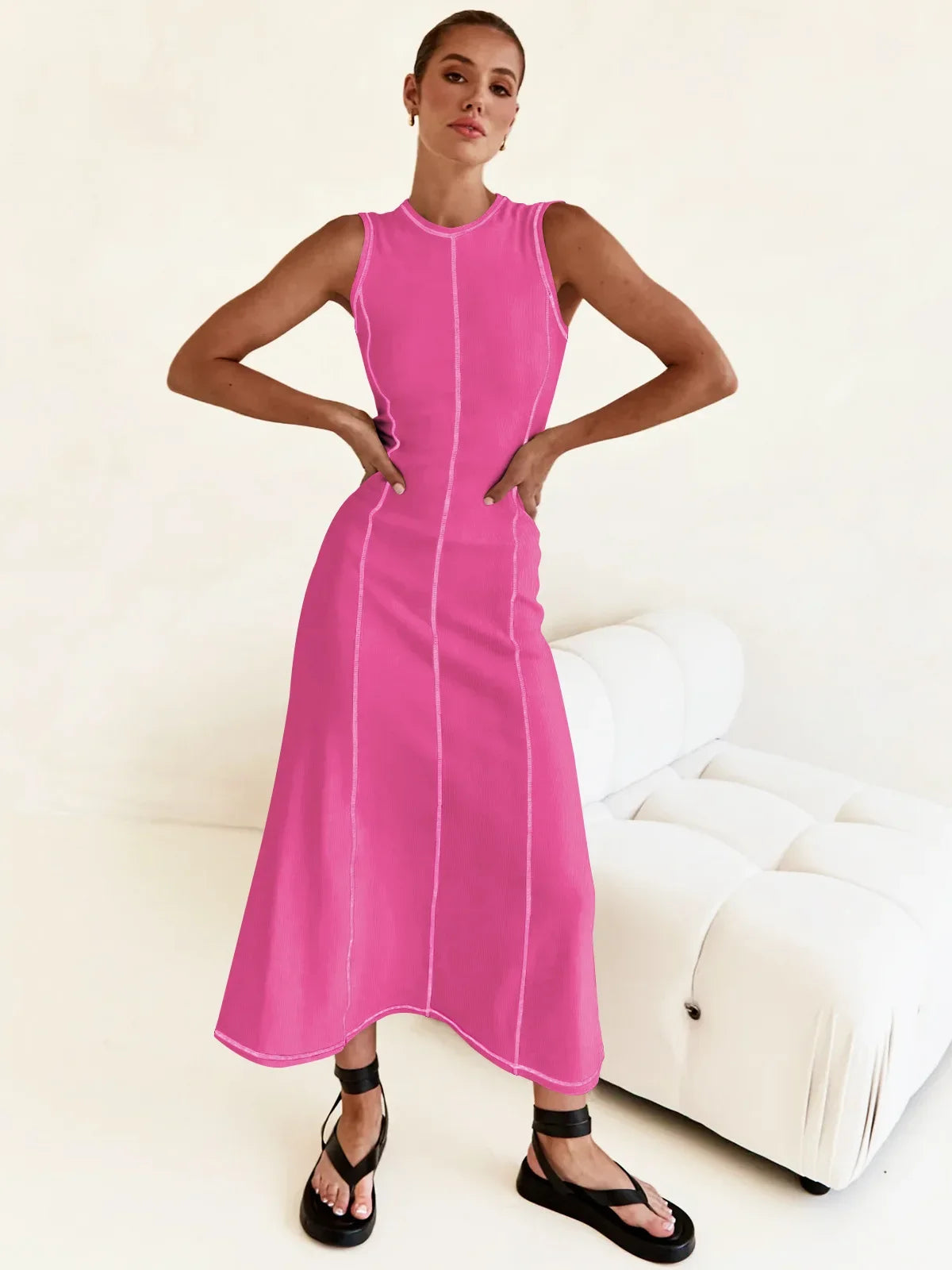 sleeveless fashion dress round neck long skirt