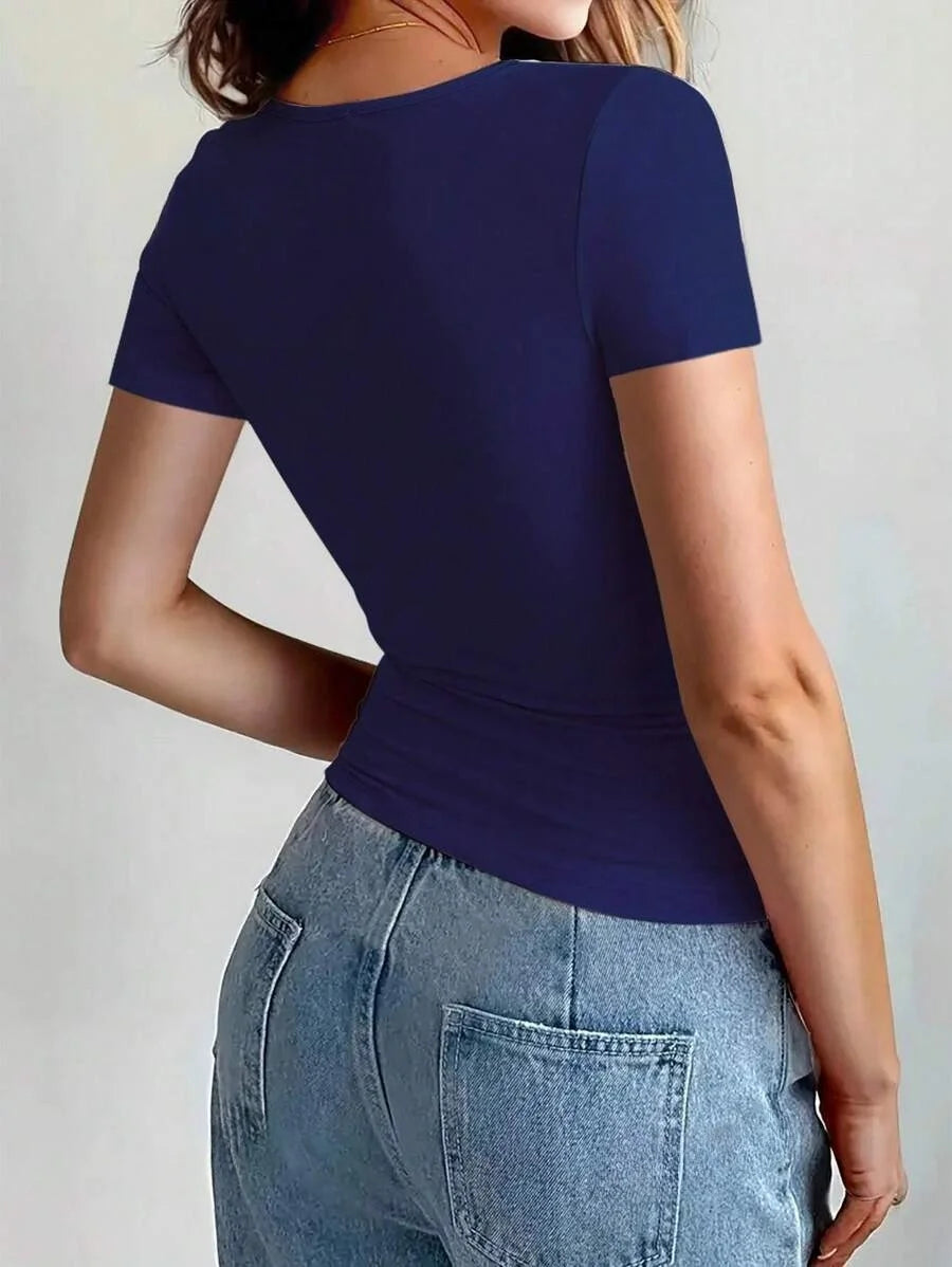 basic t-shirts scoop neck short sleeve crop