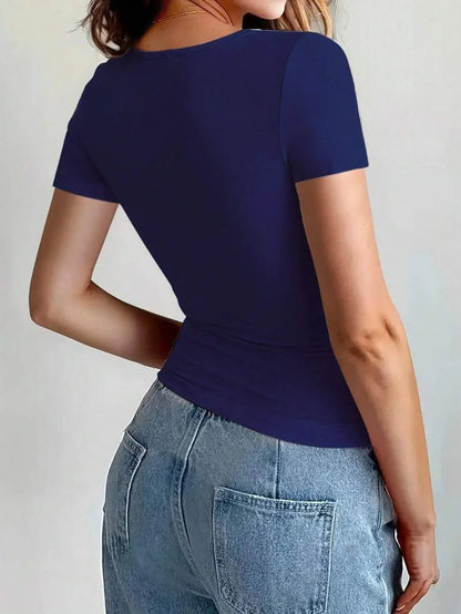 Basic T-Shirts Scoop Neck Short Sleeve Crop