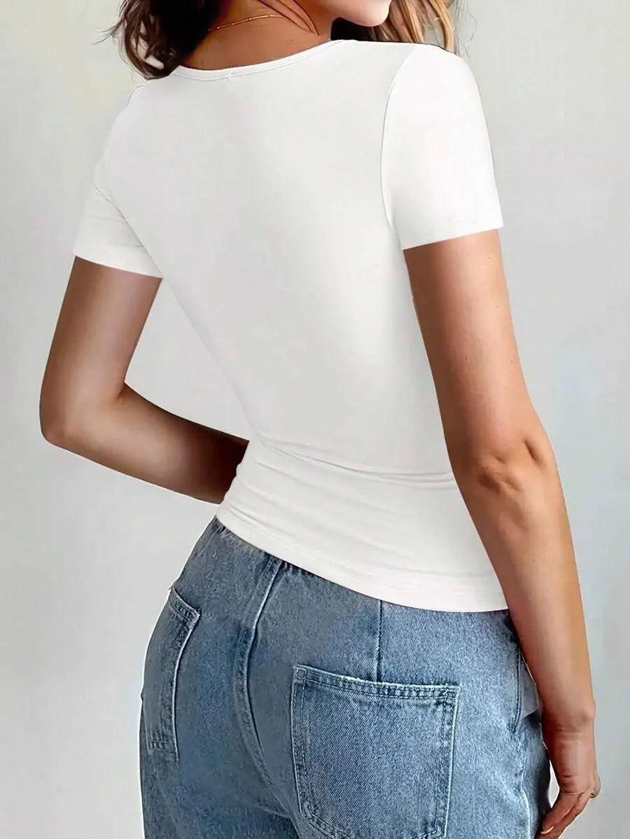 basic t-shirts scoop neck short sleeve crop