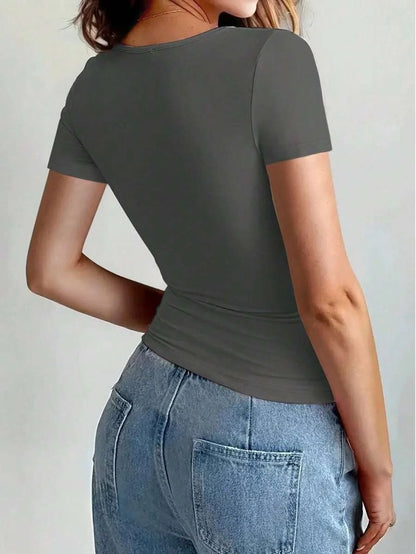 Basic T-Shirts Scoop Neck Short Sleeve Crop