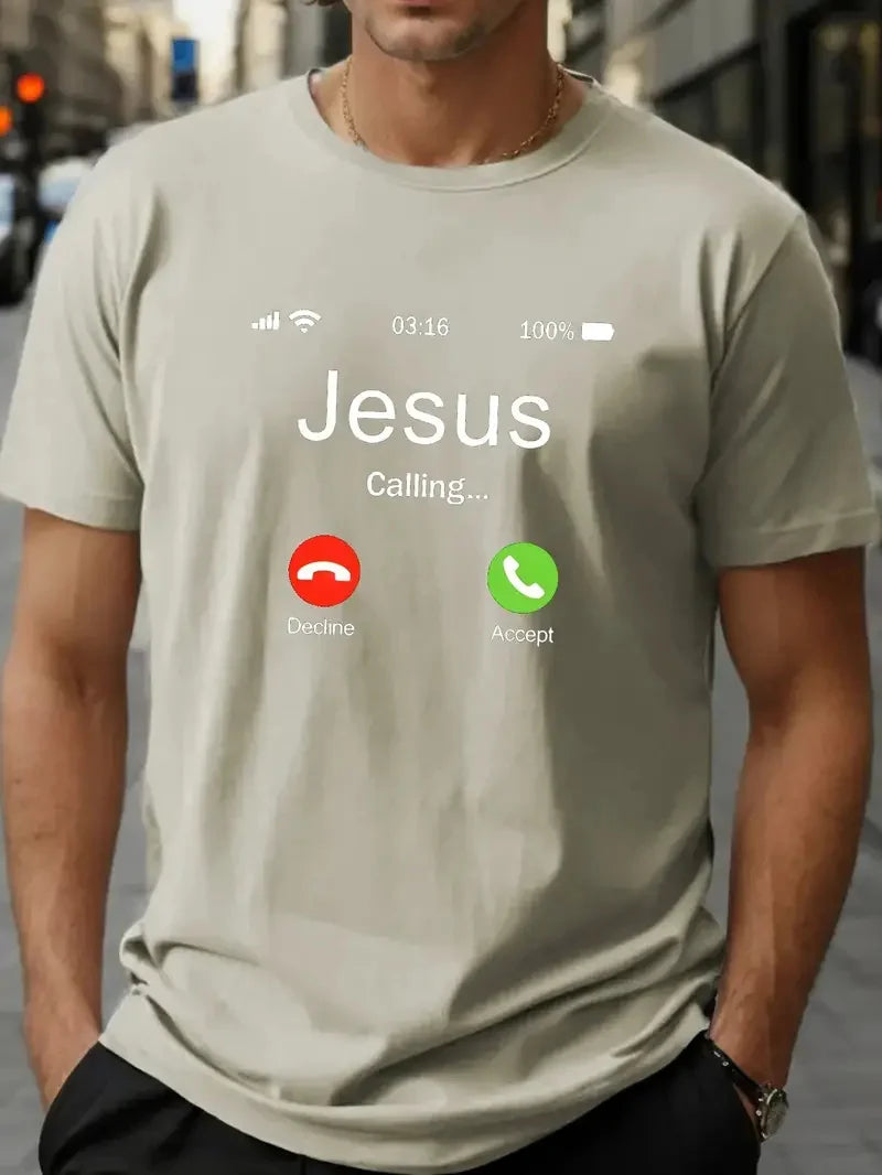 jesus calls for printed men's fashion and comfortable t-shirt summer casual elastic breathable short sleeved tshirt men clothing