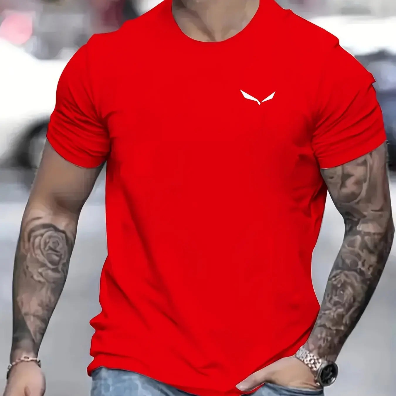 men's summer loose size 100% cotton bird print slim fit casual round neck short sleeve t-shirt top