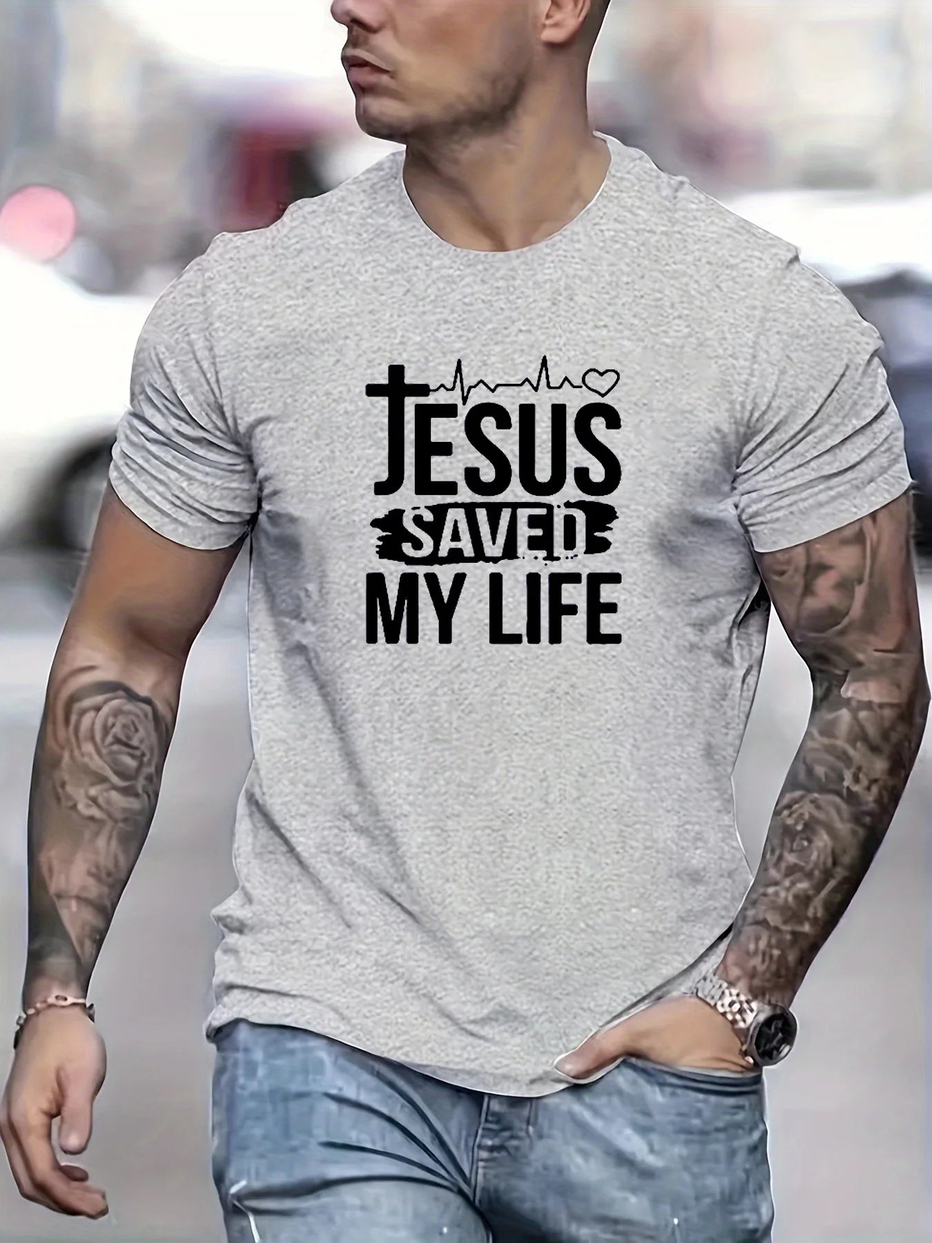 summer men's 100% cotton casual loose size jesus saved my life print round neck short sleeved t-shirt top