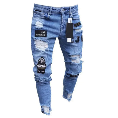 Amazon Hip Hop Slim Fit Ripped Wide Foot Denim