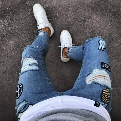 Amazon Hip Hop Slim Fit Ripped Wide Foot Denim