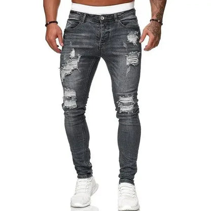 Amazon Hip Hop Slim Fit Ripped Wide Foot Denim