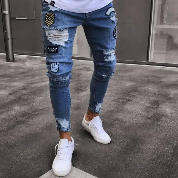 amazon hip hop slim fit ripped wide foot denim