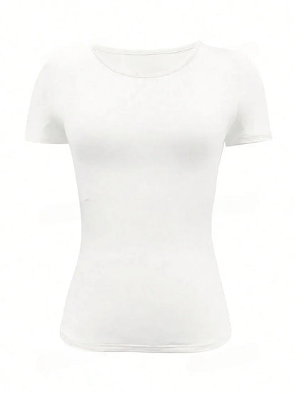 Basic T-Shirts Scoop Neck Short Sleeve Crop