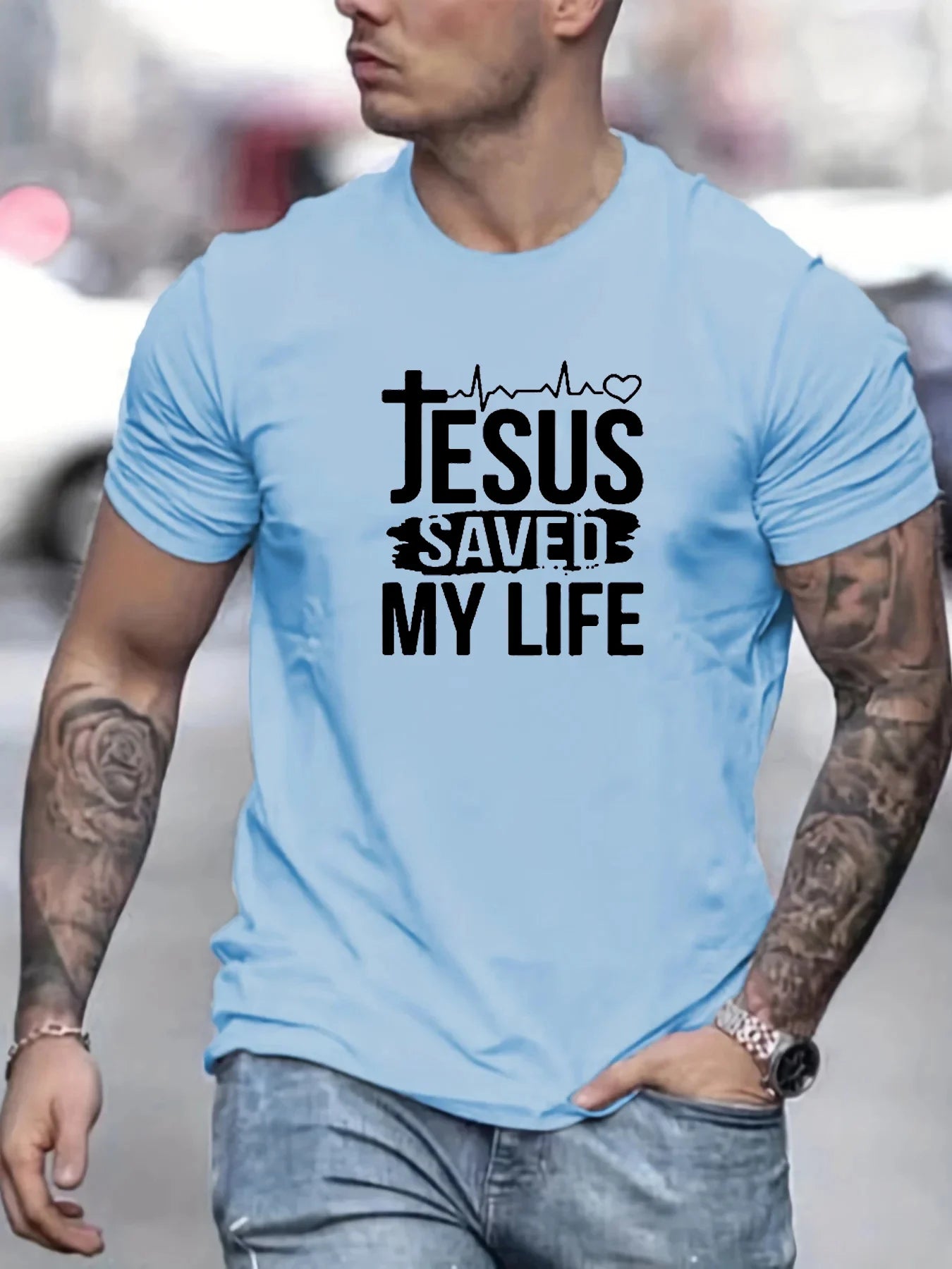 summer men's 100% cotton casual loose size jesus saved my life print round neck short sleeved t-shirt top