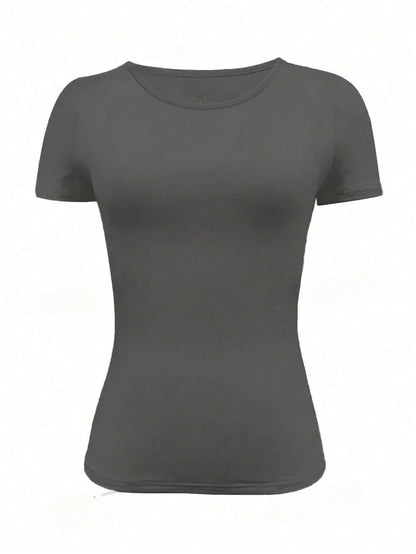 Basic T-Shirts Scoop Neck Short Sleeve Crop