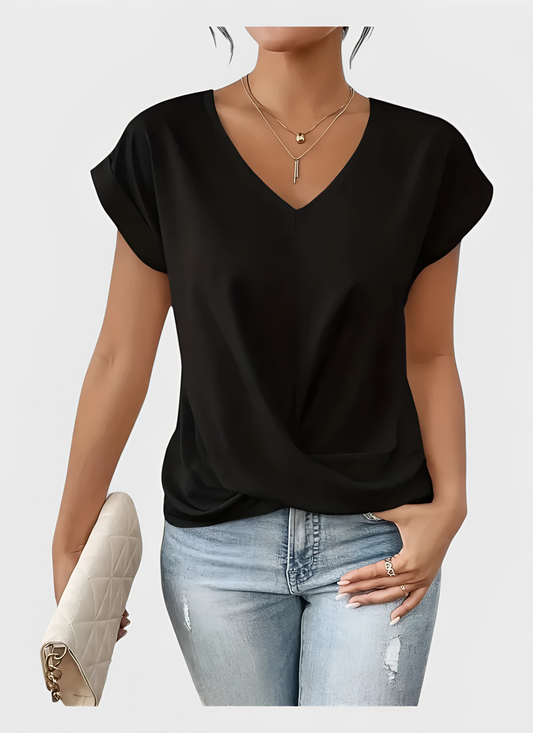 V Neck Short Sleeve Blouse