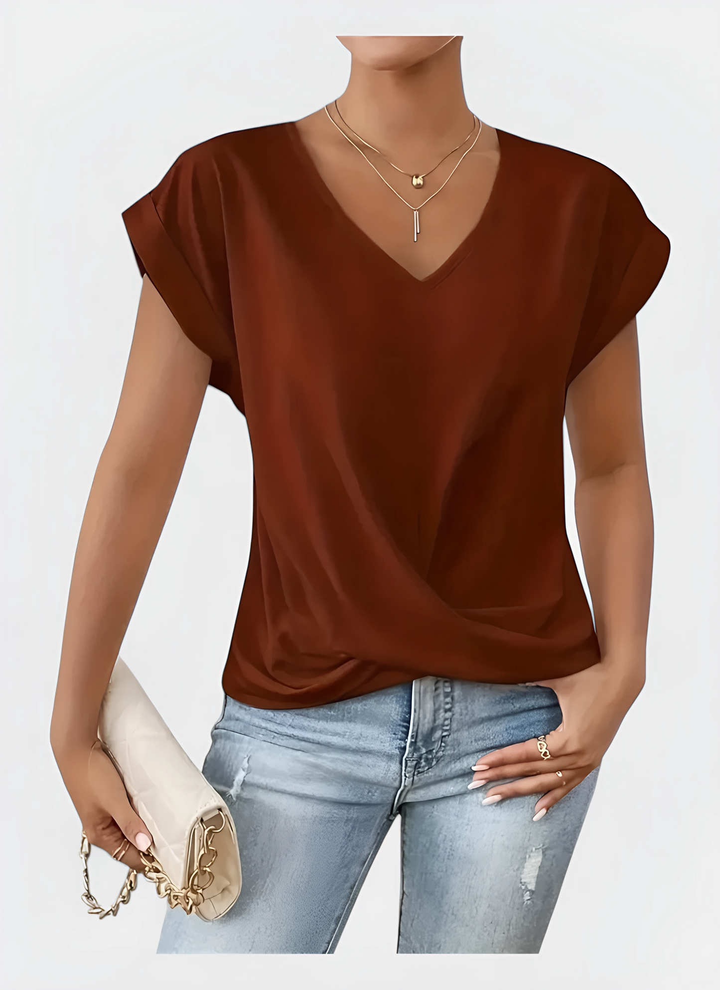 V Neck Short Sleeve Blouse