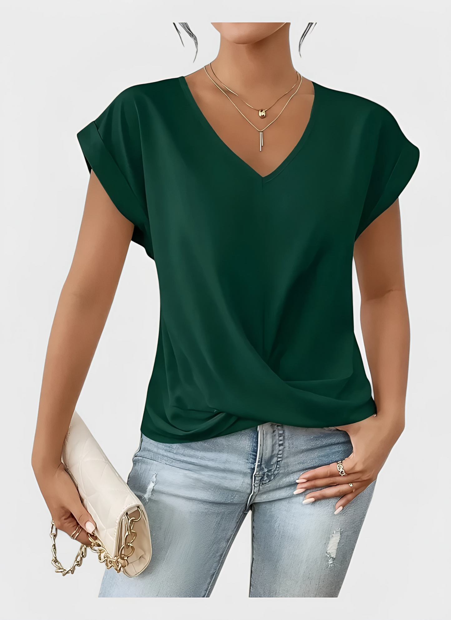 V Neck Short Sleeve Blouse